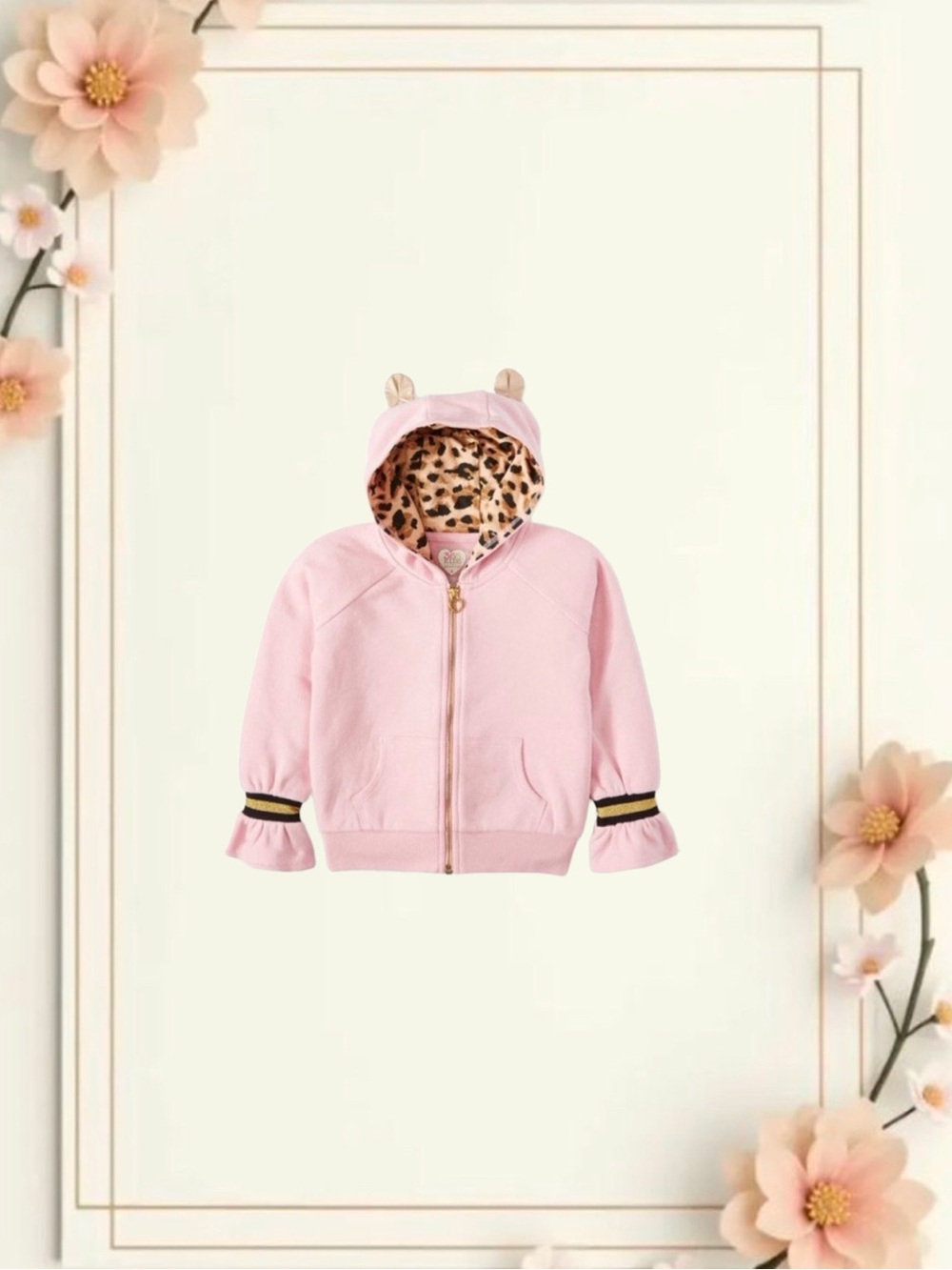 Rose & Leopard Print Girls Zip-Up Hoodie